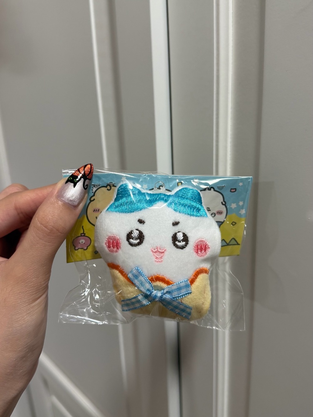 Plush White & Blue Chiikawa Hair Clip with Bow